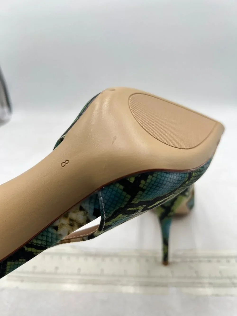 FSJ Green Snake Pointed Toe Stiletto Pumps Chic Slingback High Heel Slip on Shoe